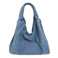 Blaue Jeans-Schultertasche in Dreiecksform mit robuster Textur und seitlichem Reißverschluss - Hellblau