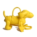 Yellow sausage dog shaped PU leather handbag with top handle and adjustable shoulder strap - Yellow