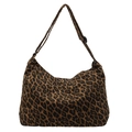 Borsa tote in tela leopardata con tracolla regolabile in classico marrone e nero - Stampa leopardata marrone
