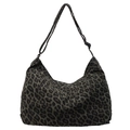 Grande borsa tote in tela leopardata grigio scuro e nero con tracolla regolabile - Leopardo Caffè