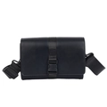 Minimalist black box crossbody bag for men featuring leather texture and nylon buckle strap - Black