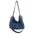 Grande borsa shopper in denim lavato blu scuro con tracolla lunga e zip laterale - Blu scuro