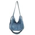 Borsa tote in denim azzurro lavato con texture morbida e cerniera laterale in metallo - Azzurro