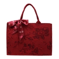 Sac de mariage rouge avec jacquard de pivoine et nœud décoratif pour mariée - Bordeaux / Grand