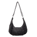 Washed charcoal denim hobo bag featuring a crescent shape and adjustable knot strap - Black