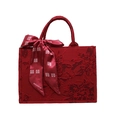 Sac de mariage rouge avec broderie florale et nœud orné du symbole de double bonheur - Bordeaux / Petit