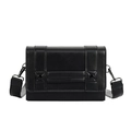 Chic black rectangular crossbody bag with dual decorative straps and wide shoulder strap - Black