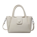 Borsa a secchiello minimalista in pelle martellata bianco crema con dettagli argento - Bianco Sporco