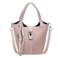 Pink bucket bag with woven texture, silver clasp, and sporty tennis racket charm - No Pendant / Pink