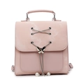 Pink PU leather backpack with metal butterfly pendant and pearl chain decoration - Pink