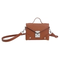 Brown PU leather structured crossbody bag with silver buckle and detachable shoulder strap - Brown