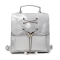 Fashionable silver-gray backpack for women featuring metallic finish and pearl charms - Silver