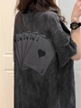 T-shirt vintage gris anthracite délavé avec imprimé cartes de poker cœur au dos - M / Gris Anthracite
