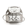 Quilted silver chain backpack for women with metallic texture and turn-lock closure - Silver