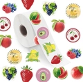 Detail of colorful waterproof fruit stickers on a roll featuring diverse fruit patterns - Fruit Patterns With Slogans (ZE31)
