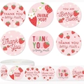 Rotolo di 500 adesivi di ringraziamento alla fragola con vari motivi di fiori e frutti - ZE27-1 Pollice 25mm