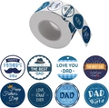 Détail d'autocollants ronds pour la fête des pères en rouleau avec huit designs bleus - 2.5cm (ZD27)