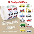 Rotolo da 500 adesivi per veicoli di trasporto cartoon con 12 design impermeabili - JF29 / 500 pezzi