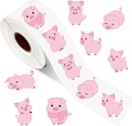 Detailansicht der Cartoon-Schweine-Aufkleberrolle mit süßen Motiven und Ausdrücken - Rosa Cartoon Schwein (ZE33) / 2,5 cm / 500 Aufkleber