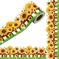 Sunflower bulletin board border roll with yellow flower and green grass design - Sunflower Fence Pattern (CI25) / 7.5CM / Total Length 10M