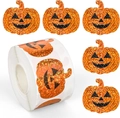 Macro detail of glitter Jack-o'-lantern stickers for Halloween office stationery decor - Halloween Orange Glitter Pumpkin Style (CH27)