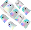 Macro detail of holographic ghost stickers roll with cute facial expressions for Halloween - Halloween Holographic Ghost Style (CH28)