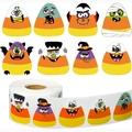 Roll of 500 Halloween candy corn stickers featuring ghost and mummy monster designs - Candy Corn Monster Style (CI37)