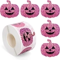 Macro detail of pumpkin-shaped holographic glitter stickers for Halloween gift sealing - Pink Pumpkin Glitter Style (CJ21) / 3CM Diameter