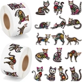 500 Halloween Katzen Totenkopf Aufkleber mit bunten Skelett-Designs auf zwei Rollen - Katzenskelett (CJ32) / 2 Rollen 500 Stk