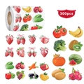 Roll of 500 fruit and vegetable theme stickers including strawberry and banana - 1000 Stickers - 3 Rolls / ZE36