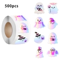 Rollo de 500 pegatinas holográficas de fantasmas de Halloween con diseños lindos - Estilo de Fantasma Animado Degradado (GG34)