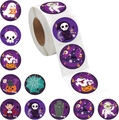 Dettaglio di adesivi di Halloween con zucche e fantasmi confezionati in rotolo - Stile Elementi Festivi Viola Scuro (CK22) / 1 pollice - 2,5 cm