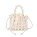 Borsa a mano in perle intrecciate bianche con fiocco in pizzo e pochette in raso - Bianco Sporco