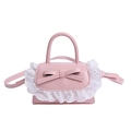 Mini borsa rosa in pelle PU con fiocco, pizzo e tracolla regolabile per bambina o donna - Rosa