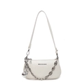 Chic off-white underarm bag with pleated glossy leather and silver chain detail - With Pendant / Off White
