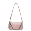 Light pink shoulder bag with glossy crinkled leather, silver chain and balloon dog charm - With Pendant / Pink