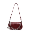 Retro dark red pleated shoulder bag with silver chain and metallic balloon dog charm - With Pendant / Burgundy