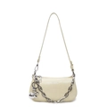 Minimalist cream shoulder bag with silver chain strap and polished metal ball charm - Yellow