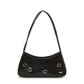 Schicke schwarze Lackleder-Unterarmtasche mit Y2K-Schleifen und Metallschnallen - Schwarz