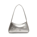 Silver metallic underarm bag with decorative bow and buckles in a minimalist style - Silver