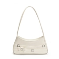 Chic off-white Y2K shoulder bag with decorative metal buckles and side leather bow - White