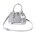 Borsa a conchiglia argento con trama intrecciata, doppi manici e tracolla regolabile - Argento
