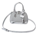 Borsa a mano argento lucido a conchiglia con trama a onde glitterate e tracolla - Argento Ondulato