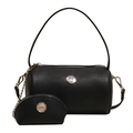 Bolso cilíndrico negro con patrón lichi, logo m y pequeño monedero a juego incluido - Negro