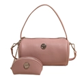 Bolso cilíndrico rosa con textura de lichi, correa de cadena y monedero a juego - Rosa