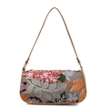 Retro grey shoulder bag featuring colorful floral sequins and elegant embroidery details - Burgundy