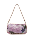 Baguette-Tasche mit floraler Stickerei, lila Pailletten und hellbraunem Trageriemen - Lila