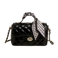 Sac bandoulière noir matelassé avec chaîne dorée et poignée ornée de soie - Noir