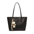 Borsa tote nera con trama a coccodrillo, spalline sottili e ciondolo orsetto bianco - Nero