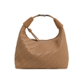 Bolso hobo de cuero tejido a mano caqui con artesanía Intrecciato y hebilla plateada - Caqui